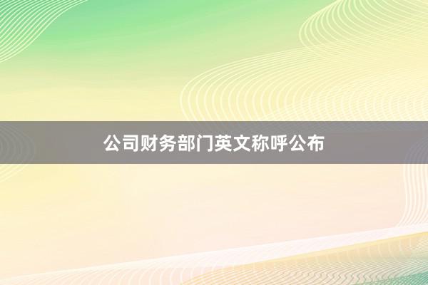 公司财务部门英文称呼公布